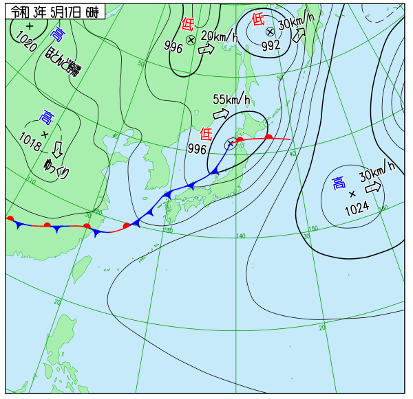 国内気温概況 21年5月17日8時 日本時間 までの最低気温の平年差 気温のページ 気温データから地球大気を見る