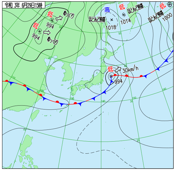 国内気温概況 21年6月29日18時 日本時間 までの最高気温の平年差 気温のページ 気温データから地球大気を見る